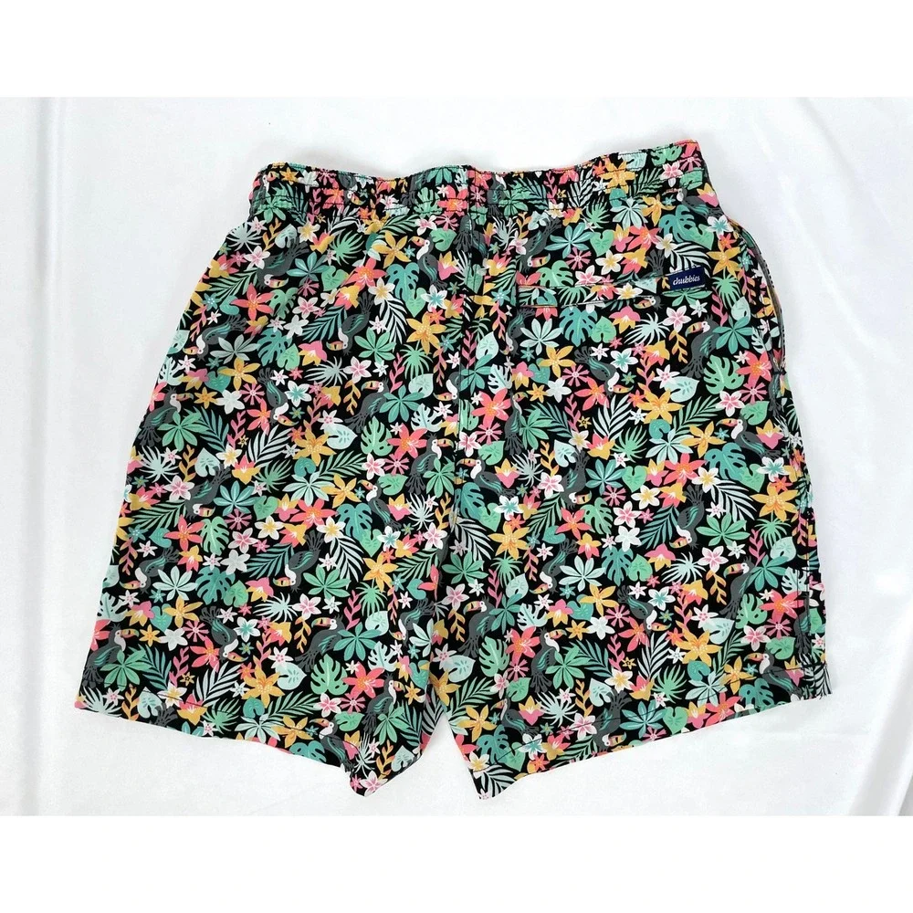 Chubbies Men Medium Black Tropical Floral Swim Shorts Trunks 7